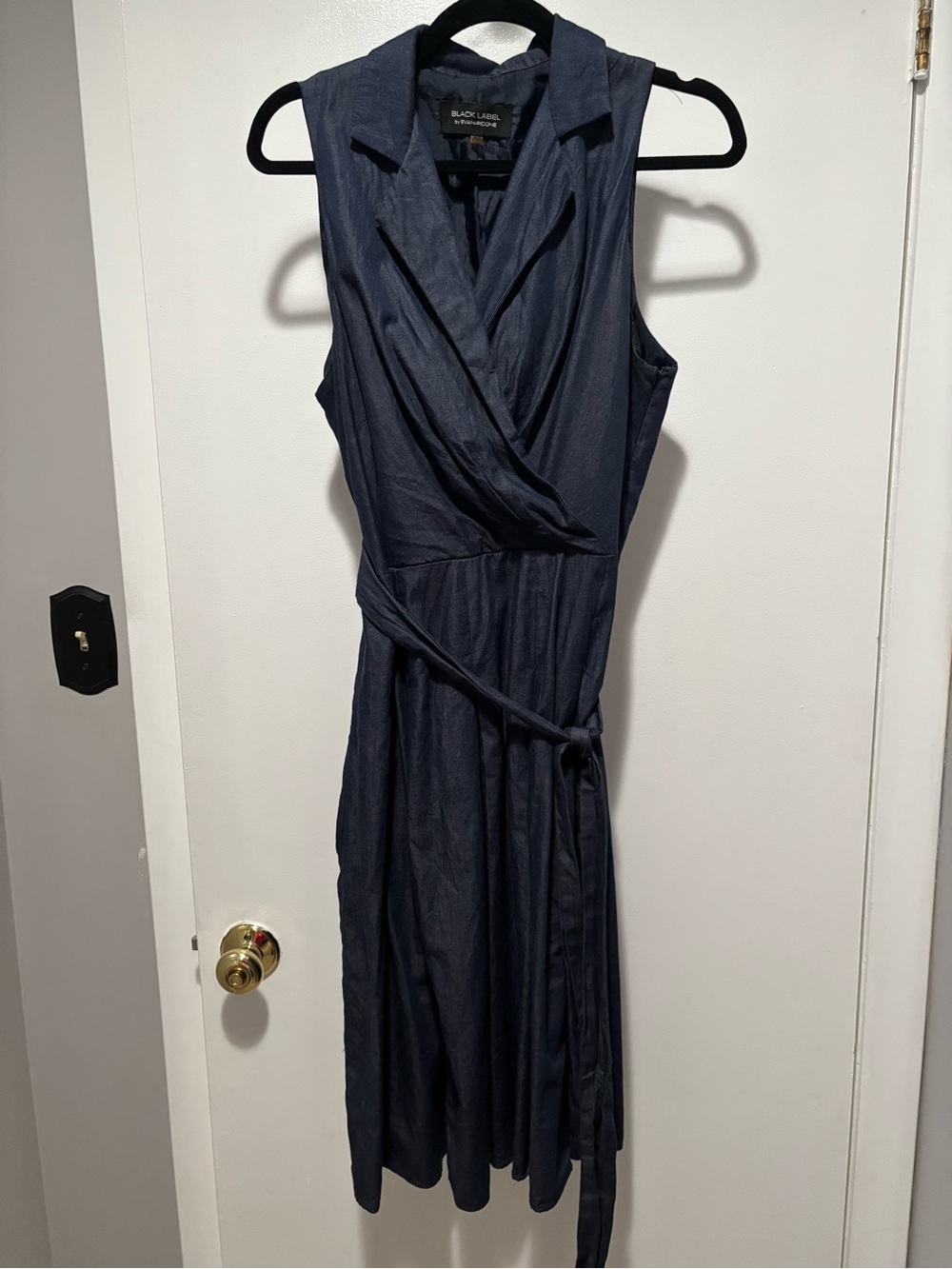 Evan Picone Black Label Navy Sleeveless Wrap Midi Dress Size 16